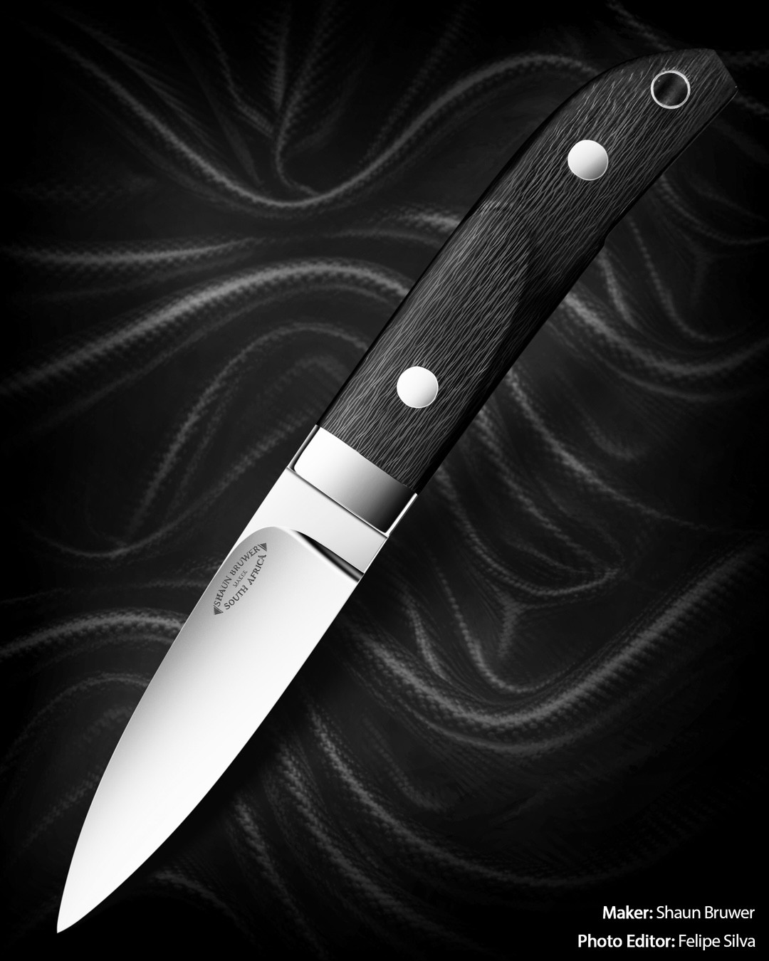 Loveless stiffhorn with 303 stainless fittings and cross cut Fat Carbon handle